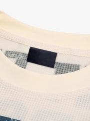 Waffle Knit Graphic Print Crewneck Sweatshirt