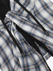 Denim Faux Two-piece Plaid Detachable Scimitar Jeans - 2435