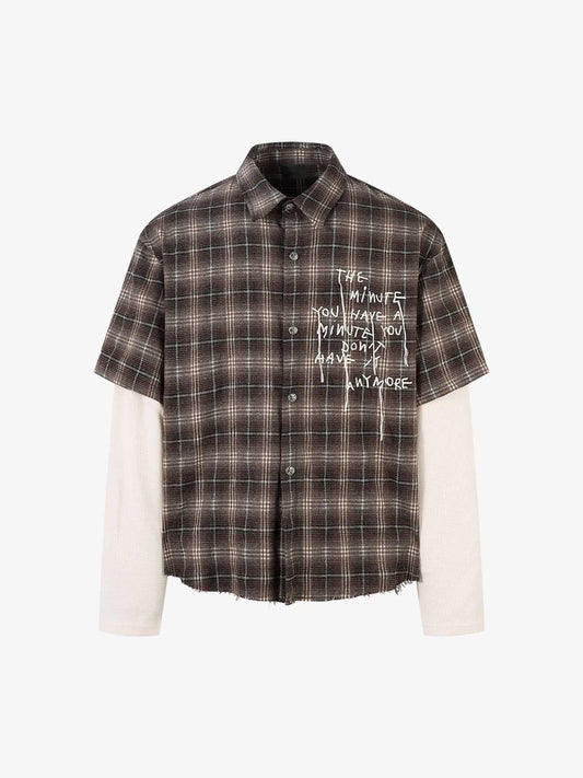 Cotton Street Distressed Plaid Faux Two-Piece Shirt