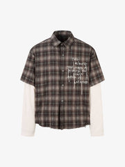 Cotton Street Distressed Plaid Faux Two-Piece Shirt