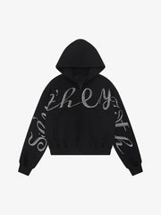 Street Hip-Hop Rhinestone Cropped Hooded Sweatshirt
