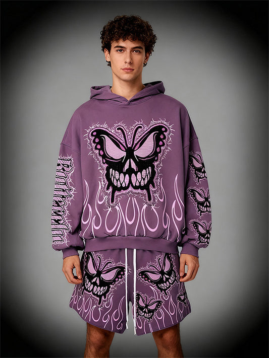 Evil Butterfly Letter Faux Decal Print Slant Pockets Hoodie