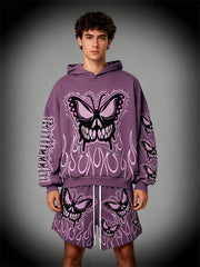 Evil Butterfly Letter Faux Decal Print Slant Pockets Hoodie