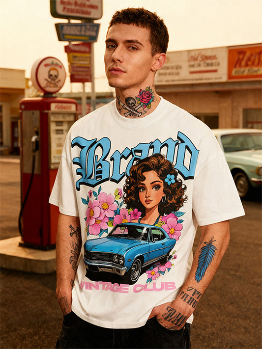 Beauty and motorcycle personalized print short-sleeved T-shirt