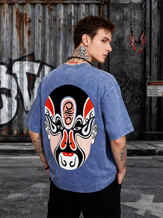 Chinese opera mask hand-painted personalized short-sleeved T-shirt