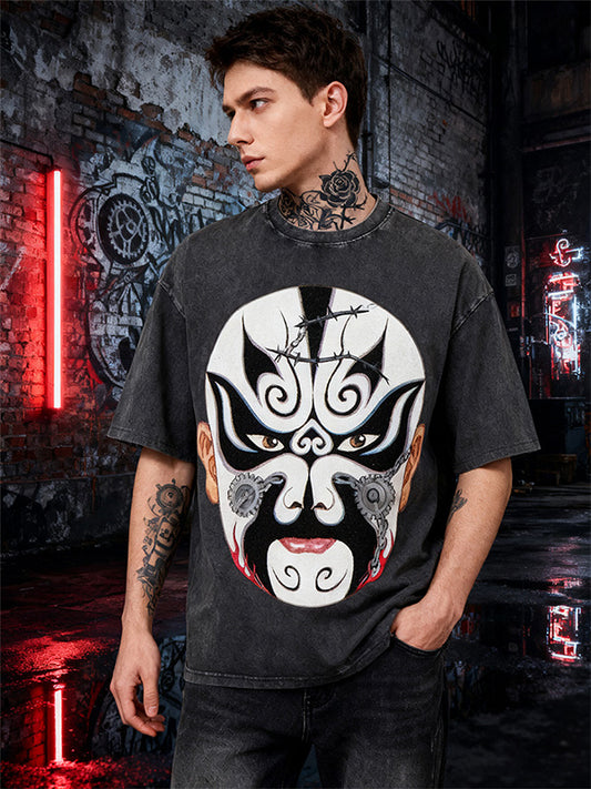 Trendy Peking Opera mask hand-painted personalized short-sleeved T-shirt