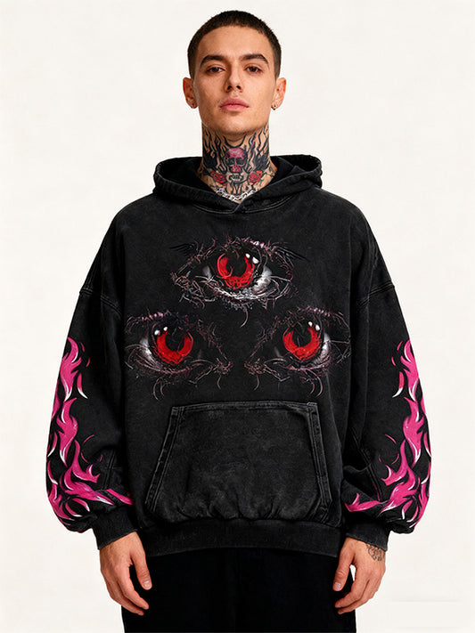 Eyeball Fire Tongue Letter Graphic Print Slant Pockets Hoodie