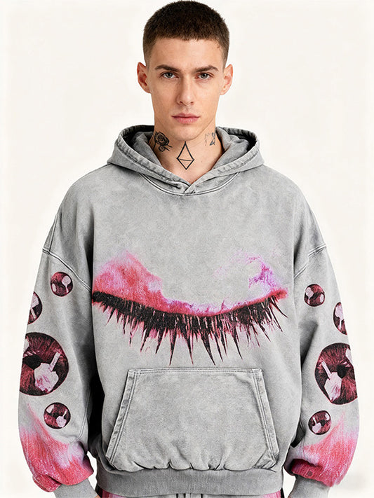 Eye Print Slant Pockets Hoodie
