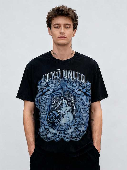 Retro graphic print short sleeves