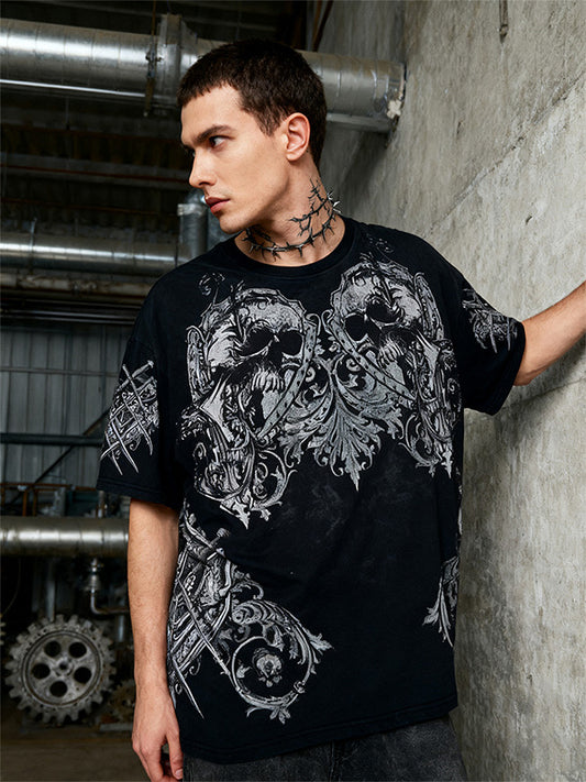 High-end hand-painted skull style rap short sleeves