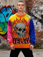 Colorful sweater textured crew neck Halloween sweatshirt