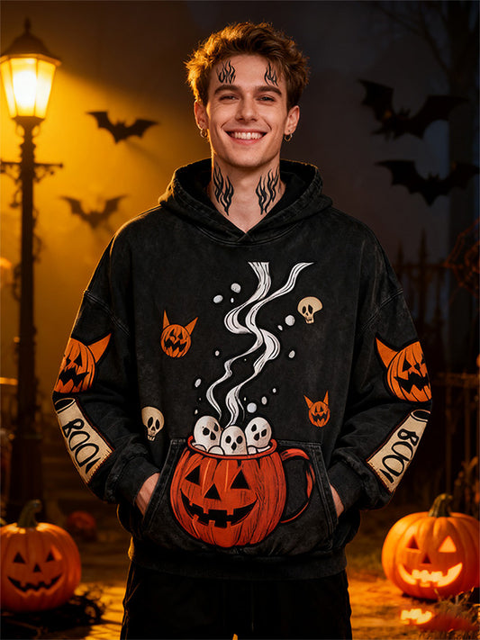 Halloween Ghost Graphic Animal Print Slant Pockets Hoodie