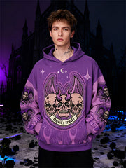 Colorblock Clown Skeleton Wing Graphic Faux Decal Print Slant Pockets Hoodie