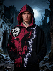 Skull Print Slant Pockets Hoodie