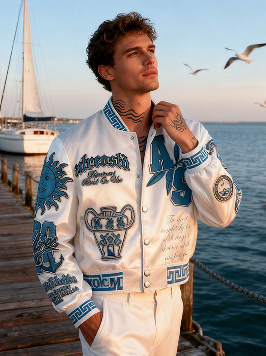 Retro patchwork totem ethnic style printed baseball jacket