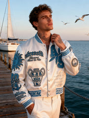 Retro patchwork totem ethnic style printed baseball jacket