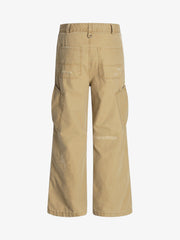 Cotton Hole Patch Pleated Multi-Pocket Cargo Casual Pants