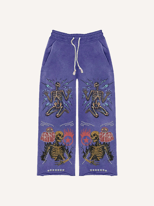 The Evil Dead Hell Skull Hate Print Distressed Pants