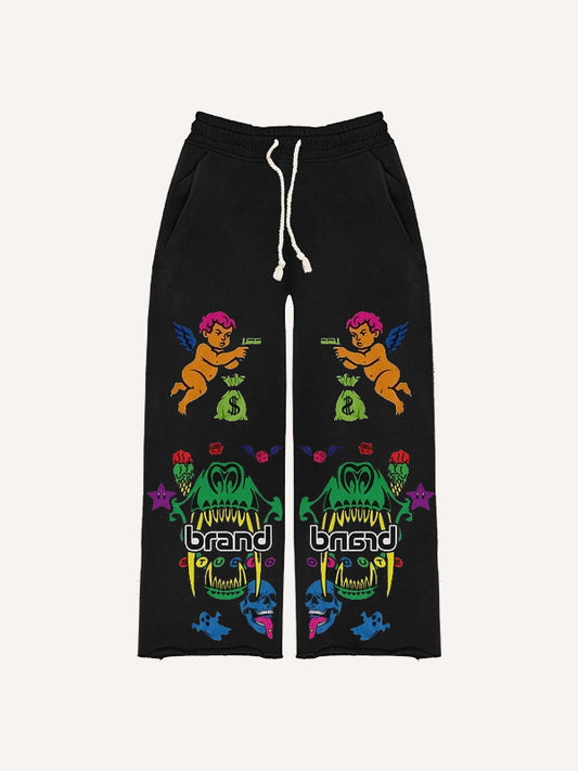 Trendy double-sided printed evil dog angel Pants