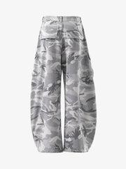 Woven Snow Camouflage Machete Wide-Leg Cargo Barrel Pants