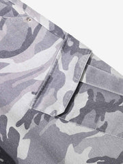 Woven Snow Camouflage Machete Wide-Leg Cargo Barrel Pants