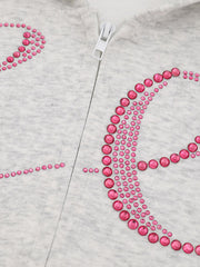 Street Hip-Hop Rhinestone Cropped Hooded Sweatshirt