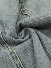 Denim Retro Belt Detail With Patchwork Barrel Jeans - 2490