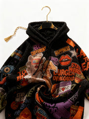 Hoodie with towel-textured appliqués and felt embroidery