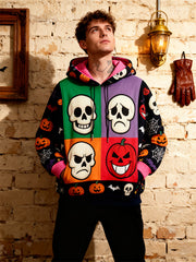 Halloween Cute Skull Pumpkin Zipper Cardigan Sweatshirt