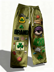 Fashionable Christmas and four-season pants with multi-pattern patchwork prints