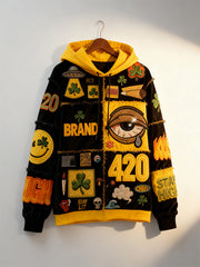 Fashionable Christmas and four-season sweatshirt with multi-pattern patchwork prints