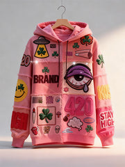 Fashionable Christmas and four-season sweatshirt with multi-pattern patchwork prints