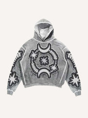 Moon&Star&Eye Faux Decal Print Slant Pockets Hoodie