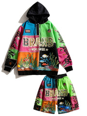 Swim in the Underwater World Patchwork Effect Hooded Sweatshirt
