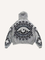 Moon&Star&Eye Faux Decal Print Slant Pockets Hoodie