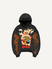 Hand-painted Fuwa hoodie attracting wealth and fortune