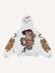 Japanese style retro two-headed snake women's sweatshirt