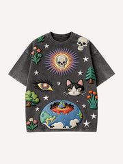 Aliens Watching Earth Printed Short Sleeve