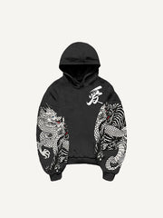 Embroidered white dragon ethnic style sweatshirt