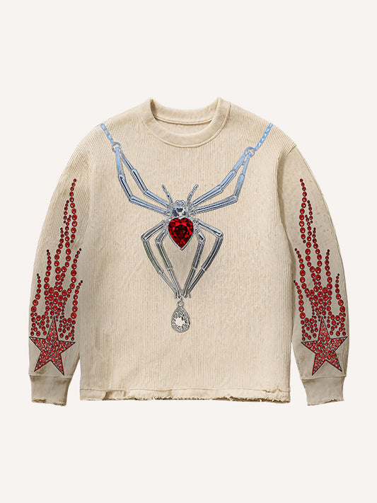 Rhinestone Spider Print Lightweight Warm Sweatshirt