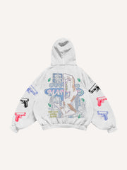 Sexy girl print distressed street style sweatshirt