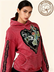 Pure cotton printed patchwork heart-shaped sweatshirt