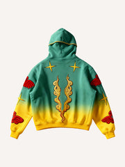 Classic sun and moon embroidered effect printed warm sweatshirt