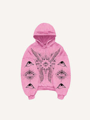 Wing Eye Graphic Print Slant Pockets Hoodie