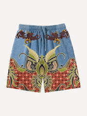 Retro floral high-end fabric printed shorts