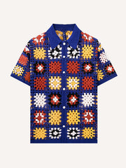 Jacquard plaid collar breathable and comfortable high-end knit cardigan shirt