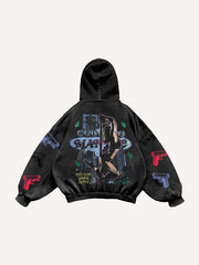 Sexy girl print distressed street style sweatshirt