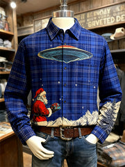 Santa Claus layered shirts knowing where the holiday gifts come from