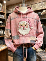 Christmas hooded plaid textured sweatshirt