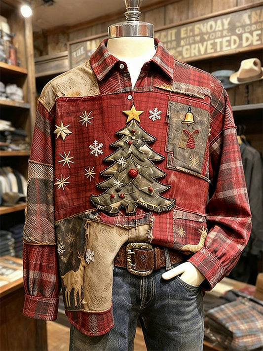 Christmas tree patchwork print holiday gift shirt